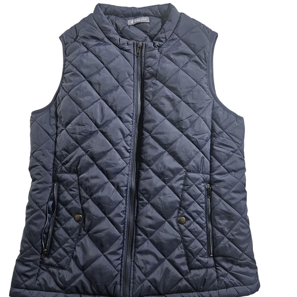 Fuinloth Vest Womens Medium Blue Quilted Puffer Full Zip Stand‎ Collar Pockets